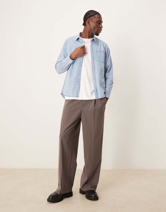 Abercrombie & Fitch long sleeve cropped western denim shirt in blue wash - Image 2