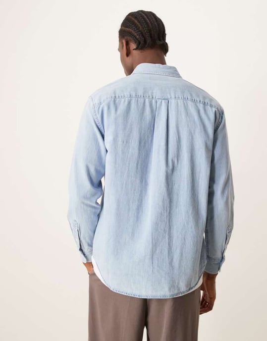 Abercrombie & Fitch long sleeve cropped western denim shirt in blue wash - Image 3