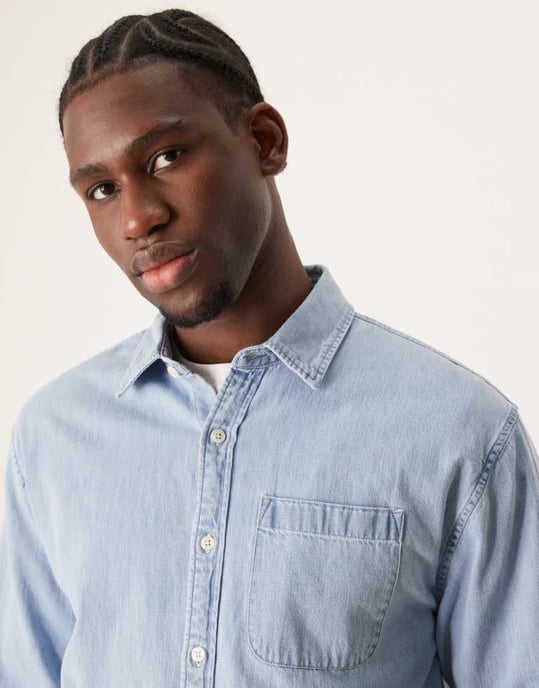 Abercrombie & Fitch long sleeve cropped western denim shirt in blue wash - Image 4