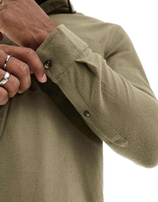 ASOS DESIGN brushed oxford regular shirt in mid khaki - Image 2