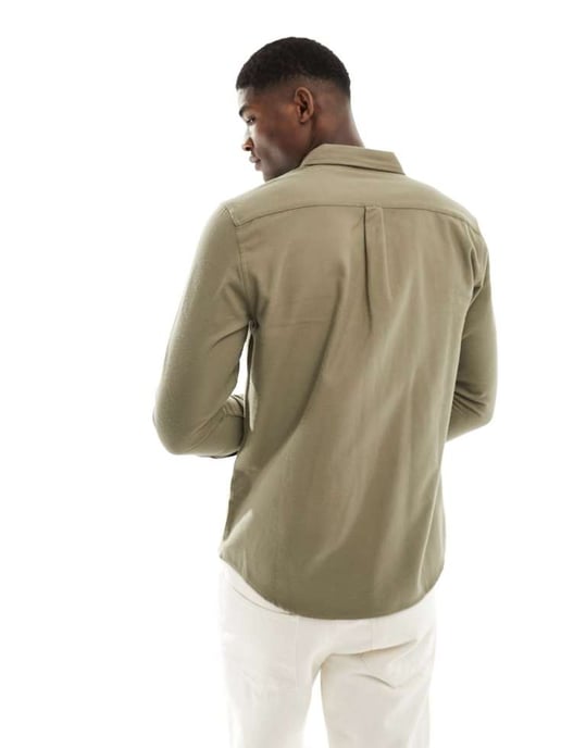 ASOS DESIGN brushed oxford regular shirt in mid khaki - Image 3