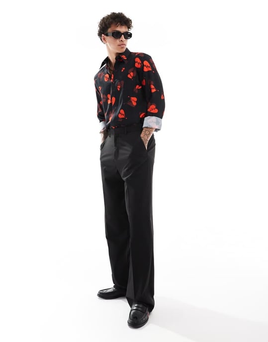 Twisted Tailor long sleeve shirt with heartbreak print in black - Image 3