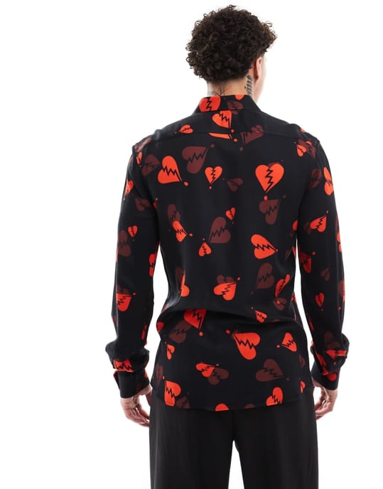 Twisted Tailor long sleeve shirt with heartbreak print in black - Image 4