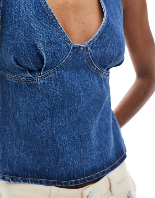 ASOS DESIGN denim halter neck top with dart detail - Image 3