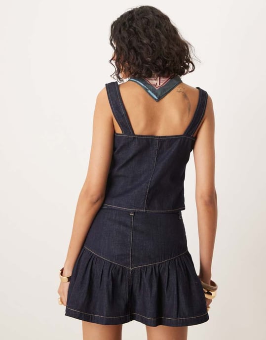 ASOS DESIGN denim under bust seam corset top co-ord in indigo rinse - Image 4