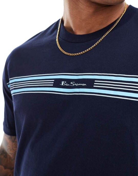 Ben Sherman seasonal stripe tee in dark blue - Image 2