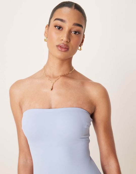 ASOS DESIGN Maya sleek padded bandeau swimsuit in blue - Image 3
