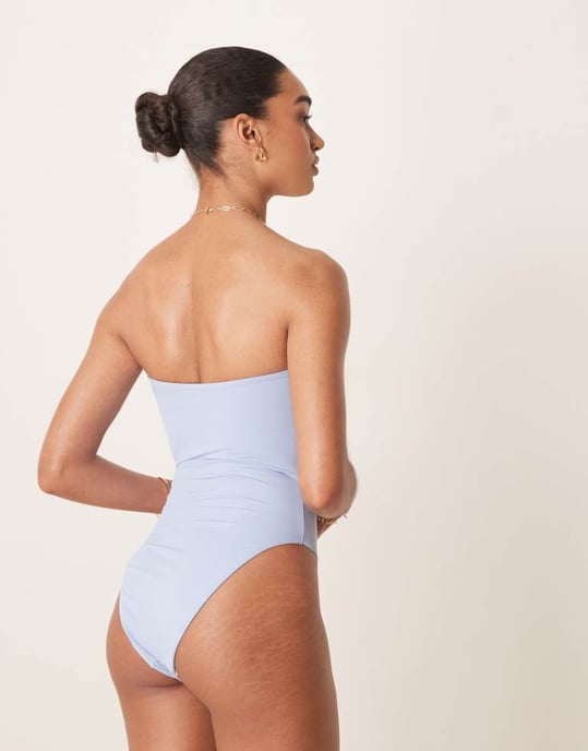ASOS DESIGN Maya sleek padded bandeau swimsuit in blue - Image 4