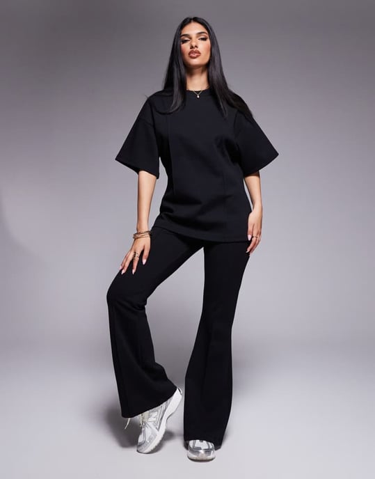 ASOS DESIGN interlock oversized boxy tee co ord with seam detail black - Image 3