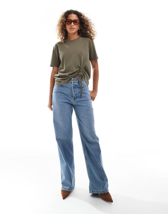 French Connection Rallie ruched cotton t-shirt in khaki - Image 3