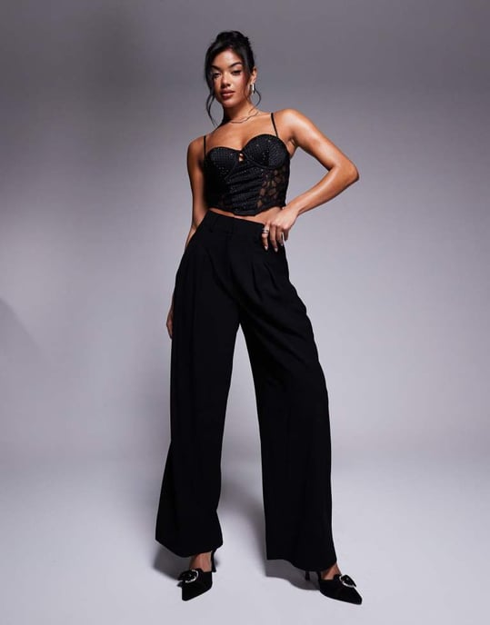 ASOS DESIGN bust cup hotfix corset top with lace panels in black - Image 3