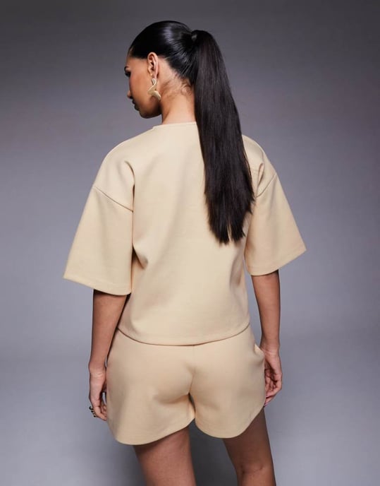 ASOS DESIGN boxy half sleeve interlock shirt co ord in lemon - Image 4