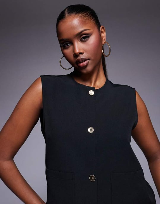 ASOS DESIGN co-ord boxy waistcoat in black with gold buttons - Image 3