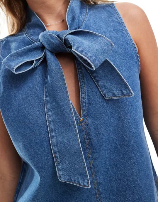 ASOS DESIGN a-line denim top with bow tie neck - Image 3