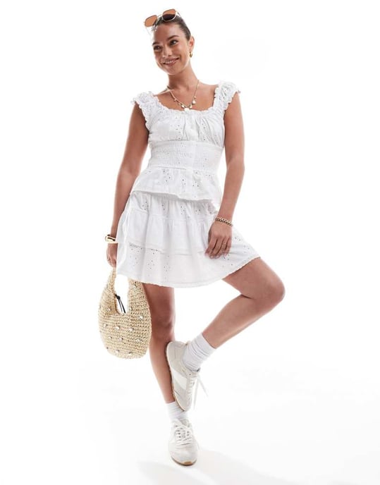ASOS DESIGN broderie button through milkmaid top in white - Image 4