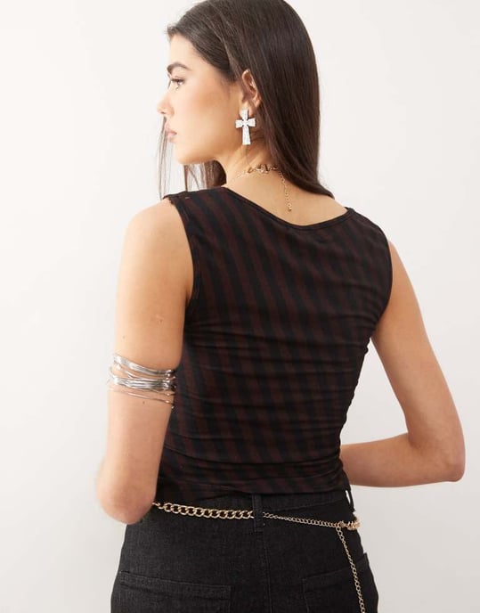 Motel hikari cowl neck striped top in maroon - Image 4