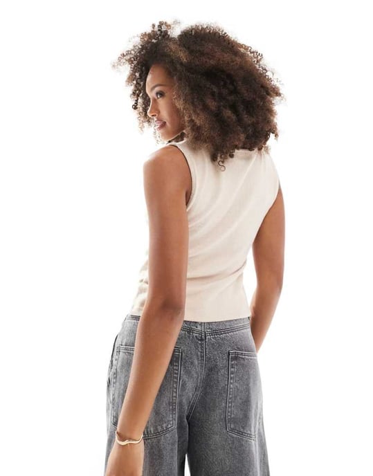 ASOS DESIGN super soft brushed sleeveless button through top in oatmeal - Image 4