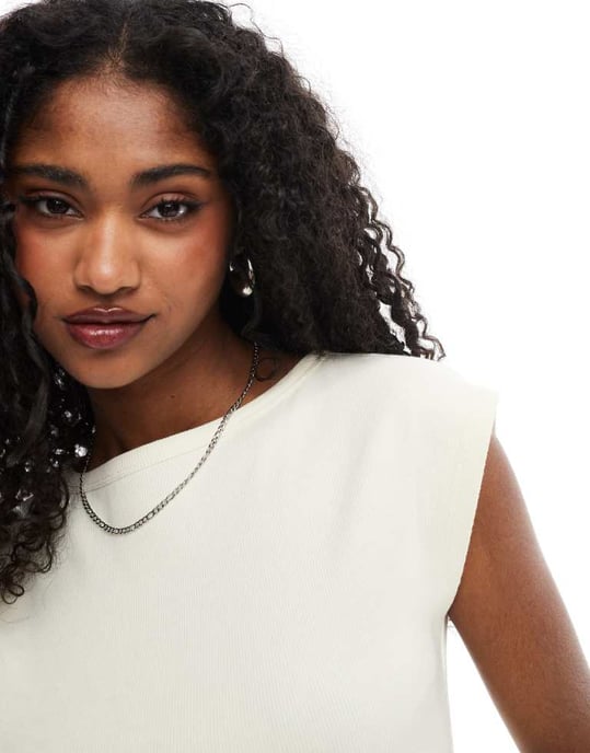 ASOS DESIGN wide binding slash neck rib baby tee in buttermilk - Image 3