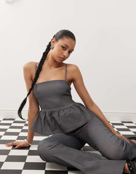 Motel tabira drop waist cami top co-ord in grey - Image 1