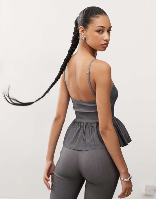 Motel tabira drop waist cami top co-ord in grey - Image 4