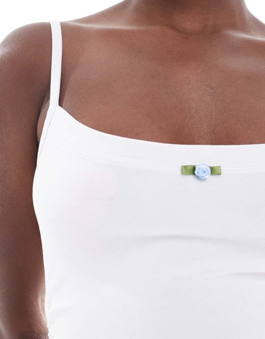 Cotton On white strappy rosette cami in white - Image 3