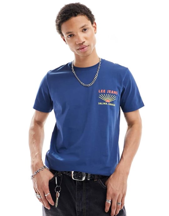 Lee bakkanot-logotryck t-shirt i mörkblå - Image 2