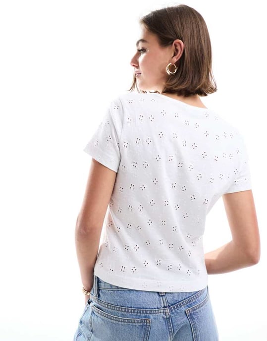 ASOS DESIGN broderad baby t-shirt i vitt - Image 4