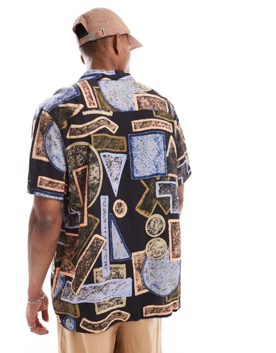 ASOS DESIGN avslappnad skjorta med revers i abstrakt vintageprint - MULTIFÄRGAD - Image 3