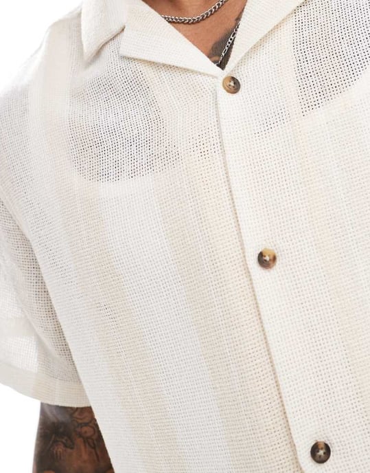 ASOS DESIGN avslappnad kragskjorta i stenfärgad korgrand - Image 2