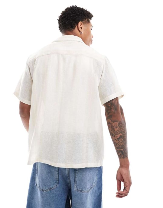 ASOS DESIGN avslappnad kragskjorta i stenfärgad korgrand - Image 3