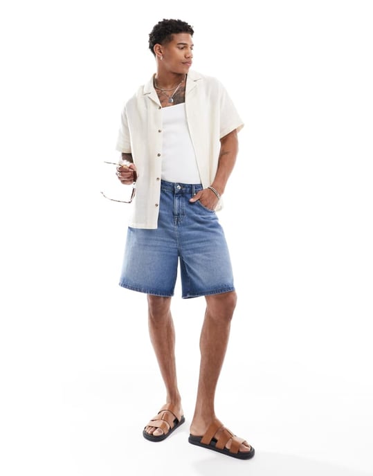 ASOS DESIGN avslappnad kragskjorta i stenfärgad korgrand - Image 4