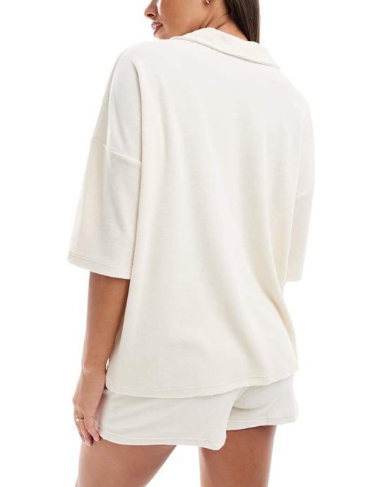 ASOS DESIGN Kelly badlakan co-ord strandskjorta i krämfärg - Image 4