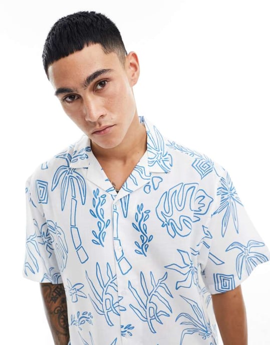 ASOS DESIGN oversized skjorta med revers i linjetecknat tryck - Image 3