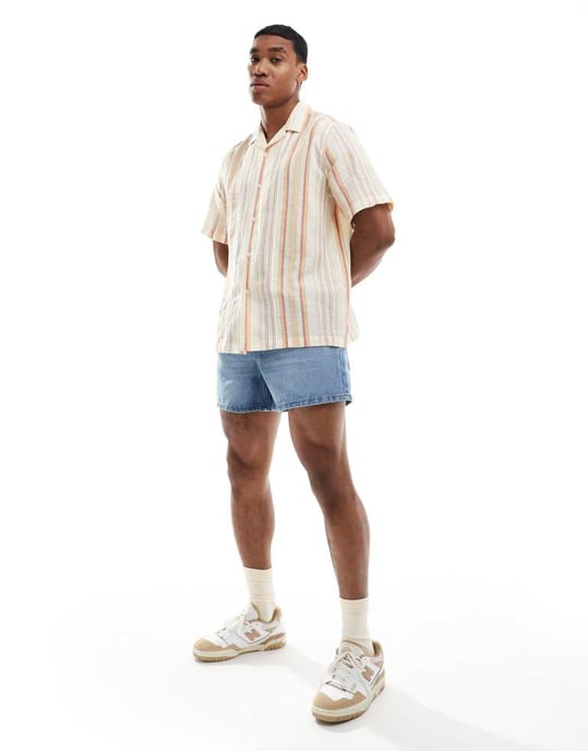 ASOS DESIGN avslappnad reverserad randig skjorta i orange och ecru - Image 2