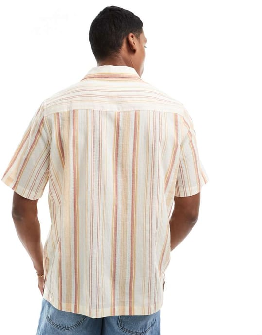 ASOS DESIGN avslappnad reverserad randig skjorta i orange och ecru - Image 3