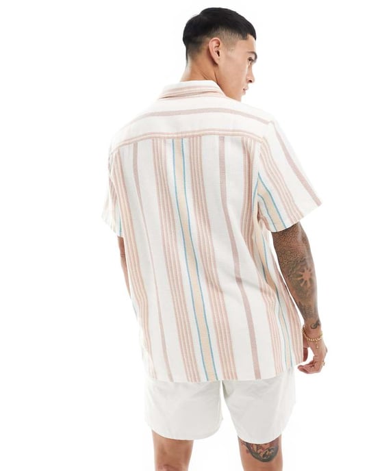 ASOS DESIGN avslappnad skjorta i tonad korgväv ränder - Image 4