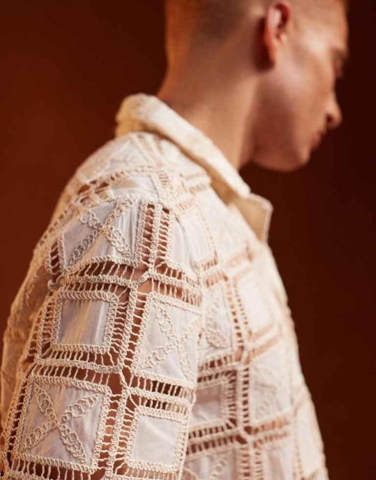 ASOS DESIGN matchande panelerad virkade skjorta i ecru - Image 3