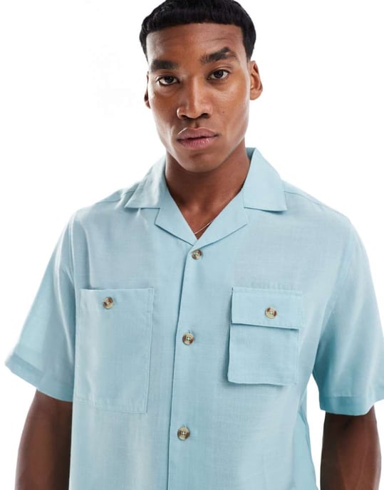 ASOS DESIGN avslappnad skjorta med revere och verktygsfickor i gråblått - Image 2