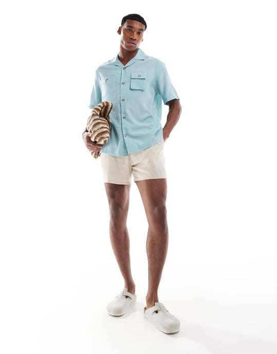 ASOS DESIGN avslappnad skjorta med revere och verktygsfickor i gråblått - Image 3