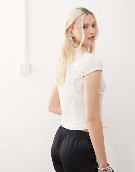 COLLUSION textured shirt top in white - Image 3