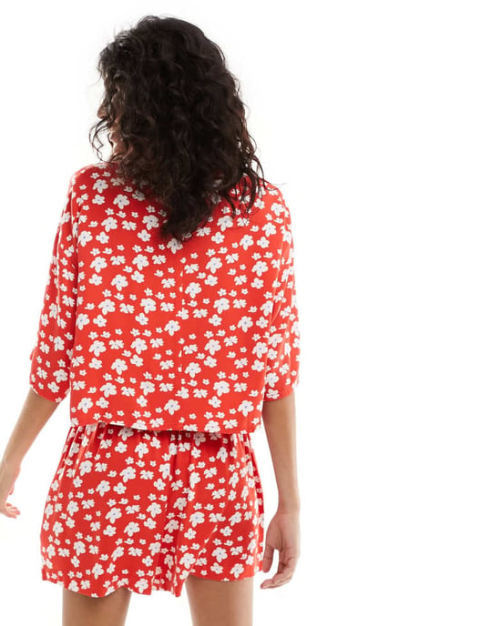ASOS DESIGN rymlig skjorta i röd blommönster - Image 4