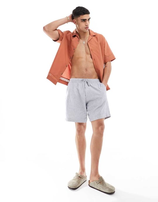 ASOS DESIGN avslappnad krage texturerad skjorta i orange - Image 2