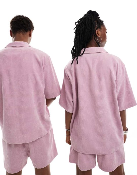 Återvunnen vintage unisex kordskjorta i rosa set - Image 3