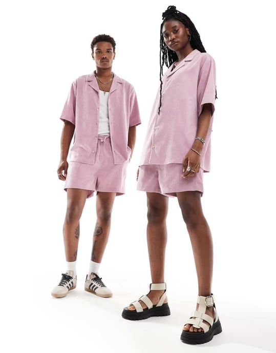 Återvunnen vintage unisex kordskjorta i rosa set - Image 4