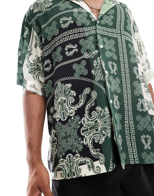 ASOS DESIGN oversized skjorta i grön paisley bandana-mönster - Image 2