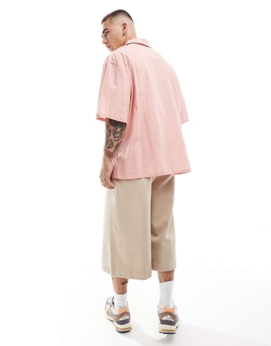 Sixth June kortärmad oversized linne skjorta i rosa - Image 4