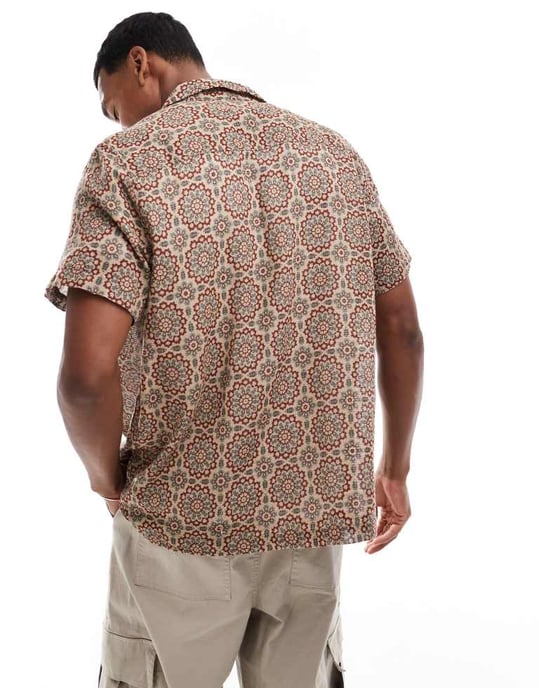 ASOS DESIGN avslappnad krage texturerad skjorta i geometriskt mönster - Image 3