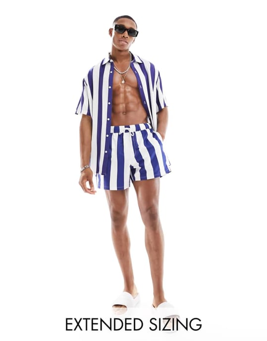 ASOS DESIGN co-ord relaxed shirt in navy and white stripe - Image 1