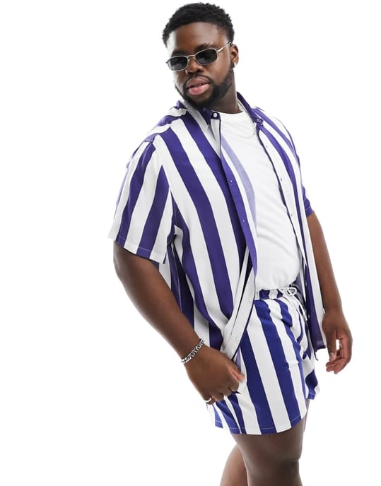 ASOS DESIGN co-ord relaxed shirt in navy and white stripe - Image 2