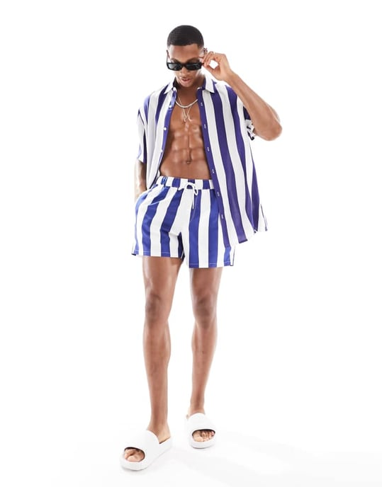 ASOS DESIGN co-ord relaxed shirt in navy and white stripe - Image 4
